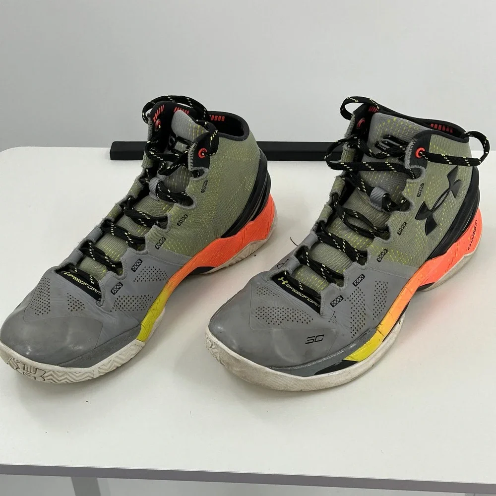 Under Armour Curry 2 Iron Sharpens Iron Basketball Shoes Grey Orange 1259007-001